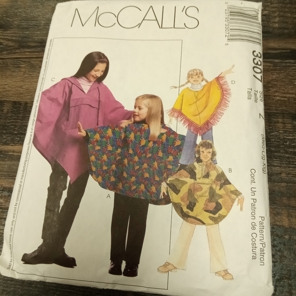 McCall's Sewing Pattern 3307 Girl's Ponchos & Pants Sizes M-XL